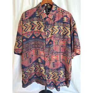 Vintage Summa Silk Southwestern Aztec Button-Up Shirt Men’s L Retro 90s